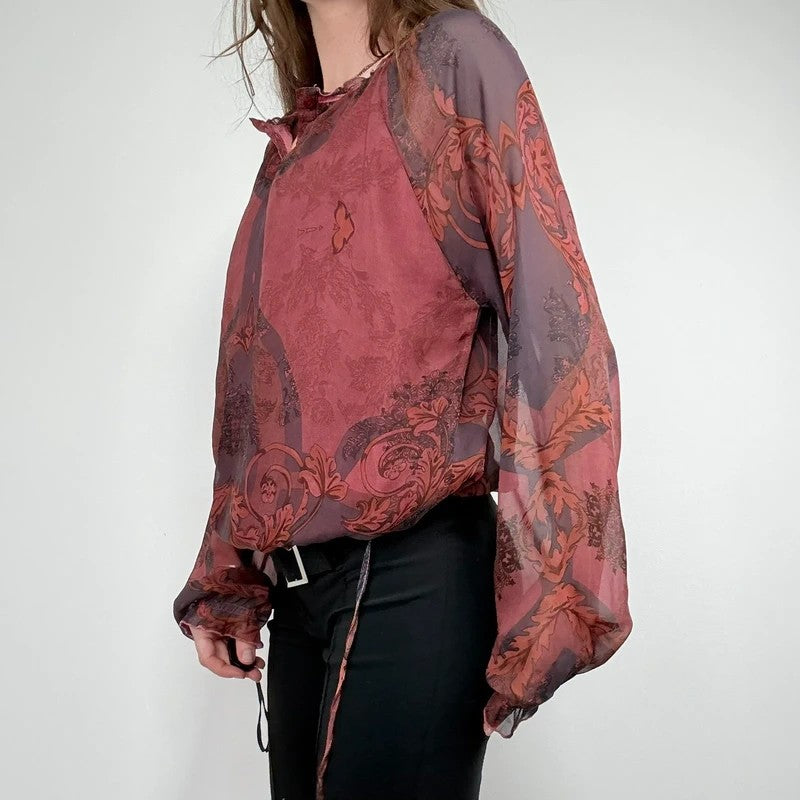 puff slouchy paisley burgundy blouse