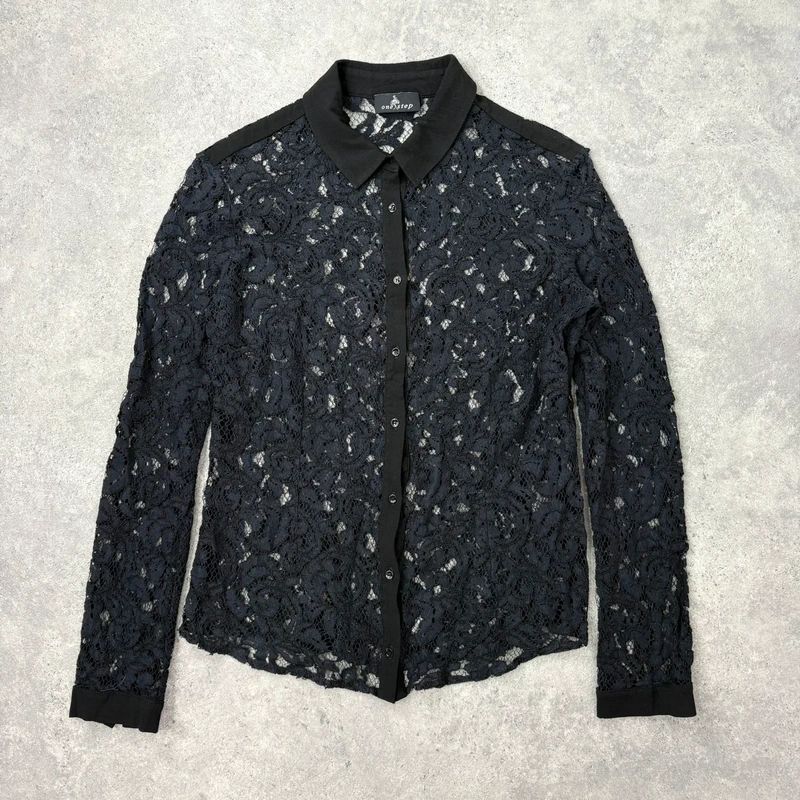 sheer navy lace fitted shirt