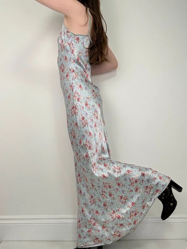 vintage bias cut baby blue floral dress