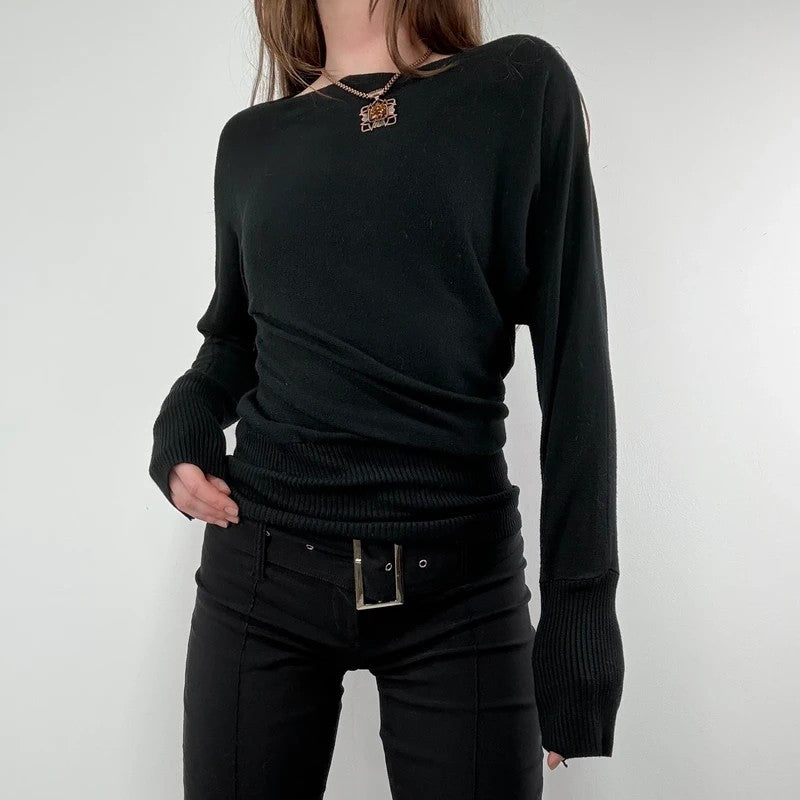 slouchy batwing slash neck ribbed jumper