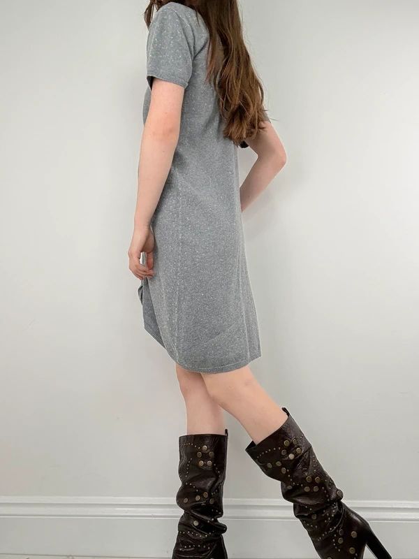 grey gathered draped front asymmetric dress