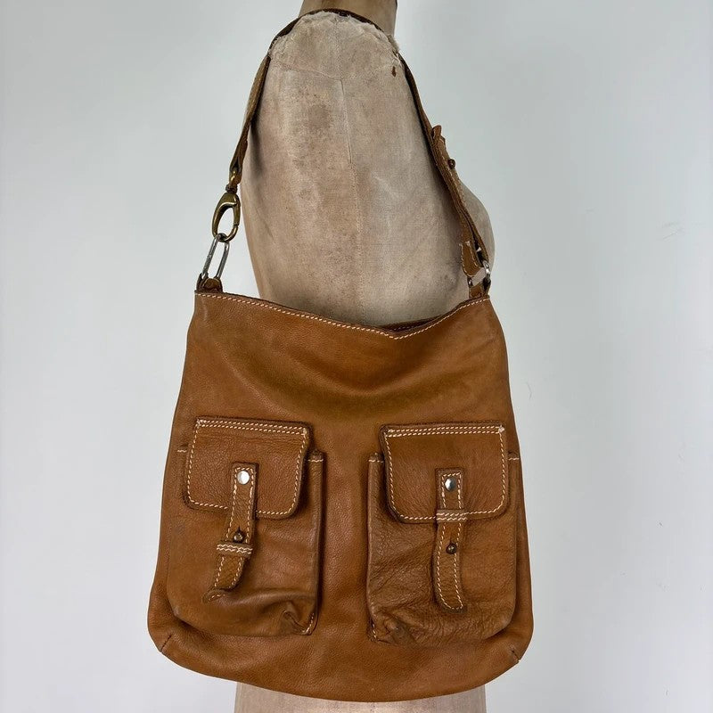 Soft light brown leather cargo boho bag