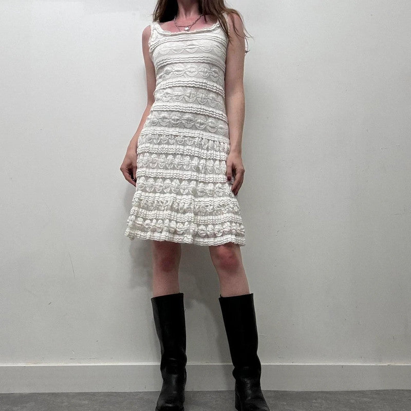 white lace flared coquette dress