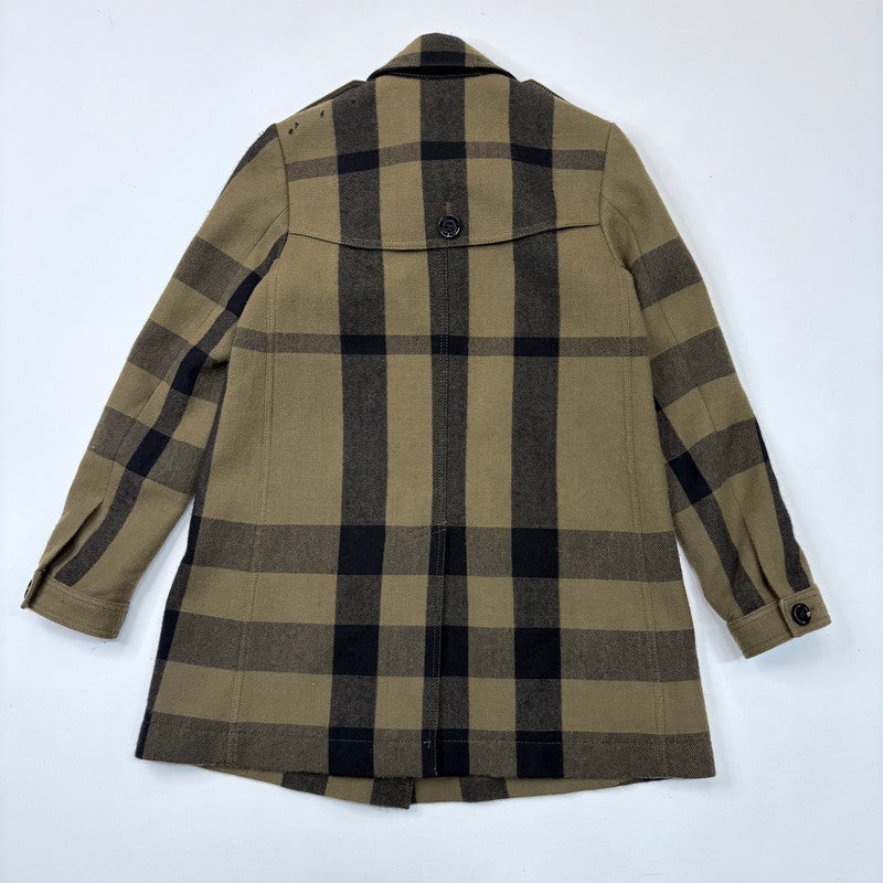 khaki Burberry tartan wool peacoat jacket