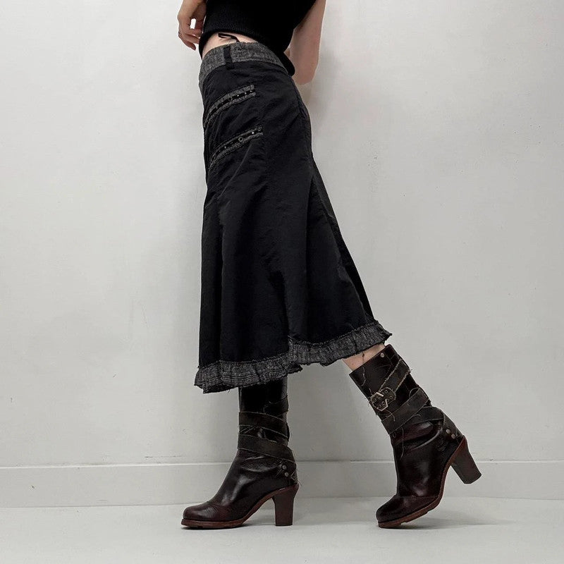 black gothic layered midi skirt