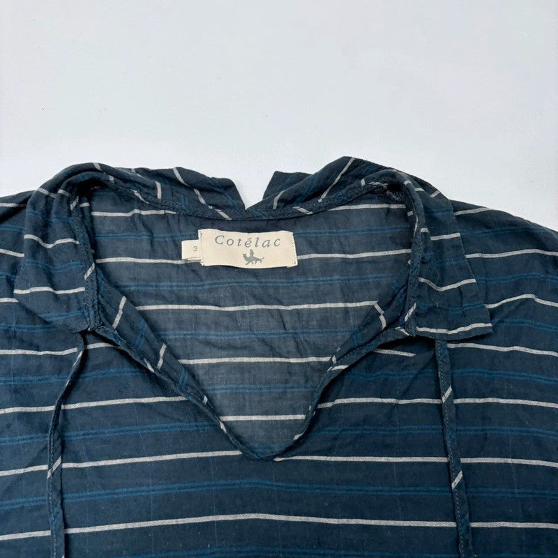navy cotton striped flared shirt