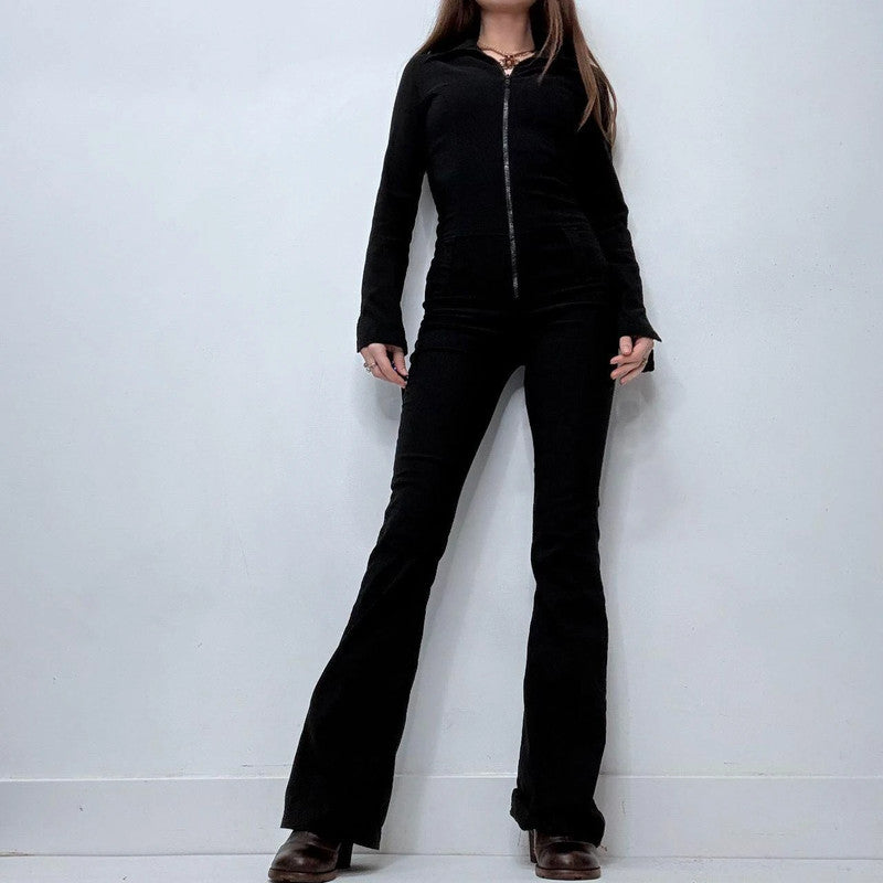 black flared fitted black jumpsuit