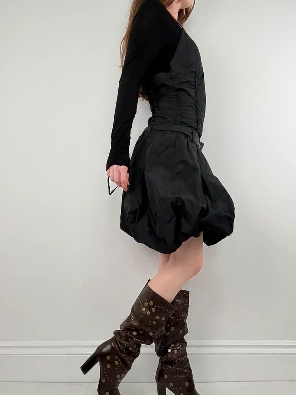 black grunge layered structured IKKS french midi dress
