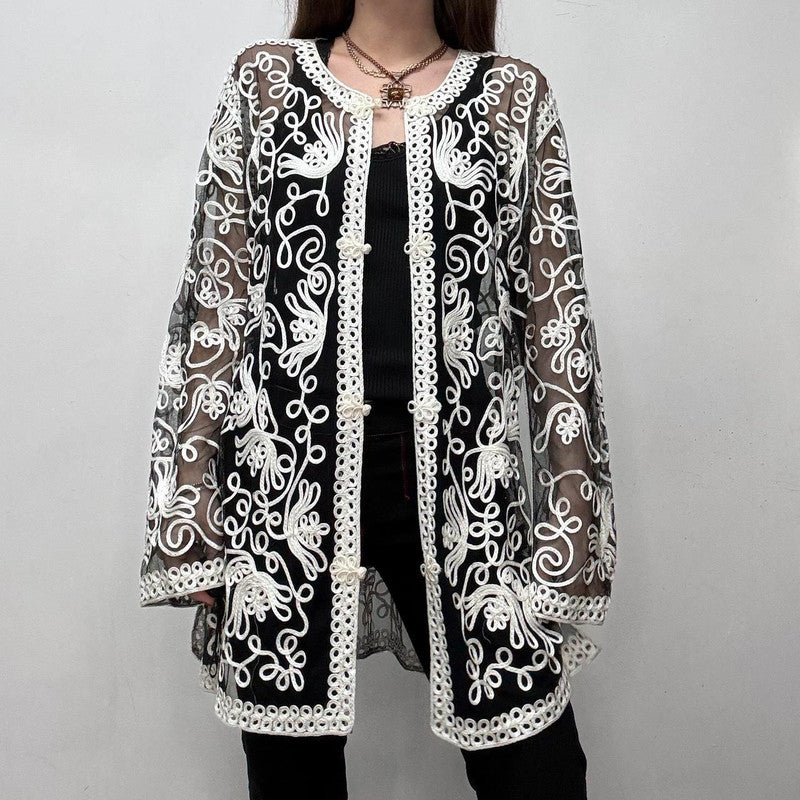 sheer lace embroidered shirt