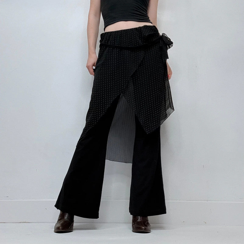 black layered polkadot skirt trousers