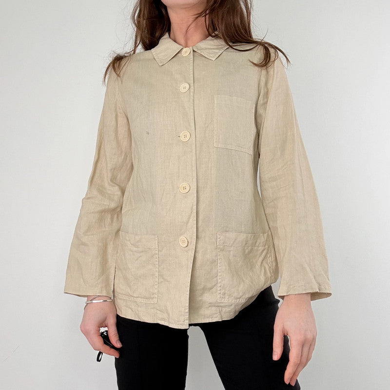 tan linen button chore jacket