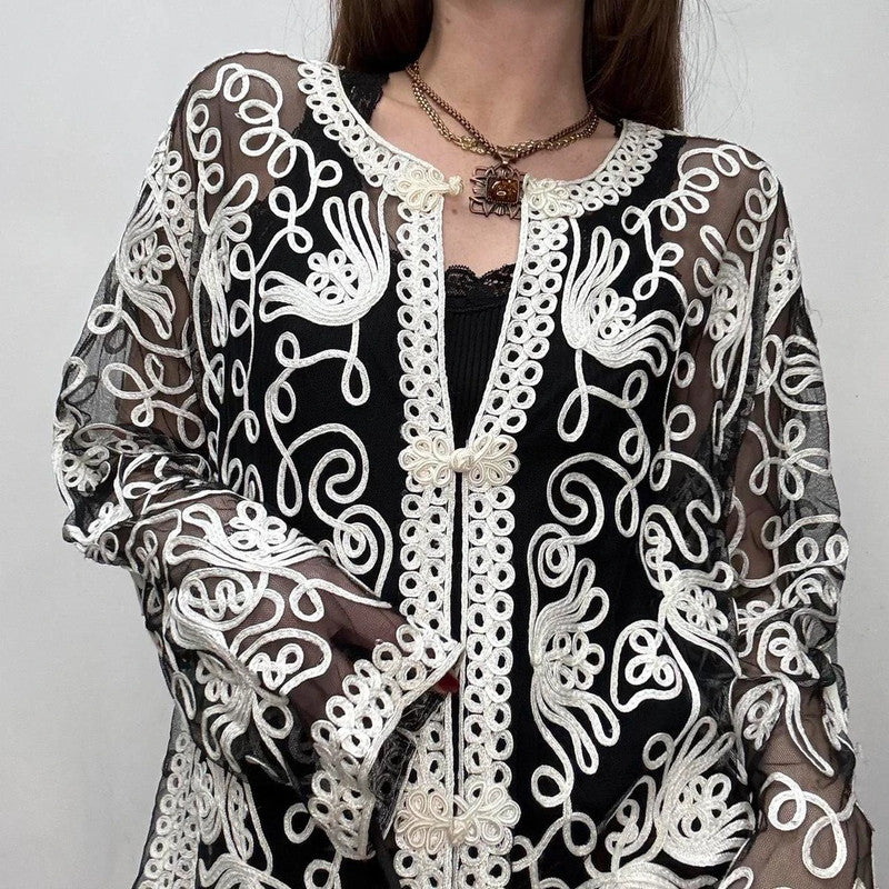 sheer lace embroidered shirt