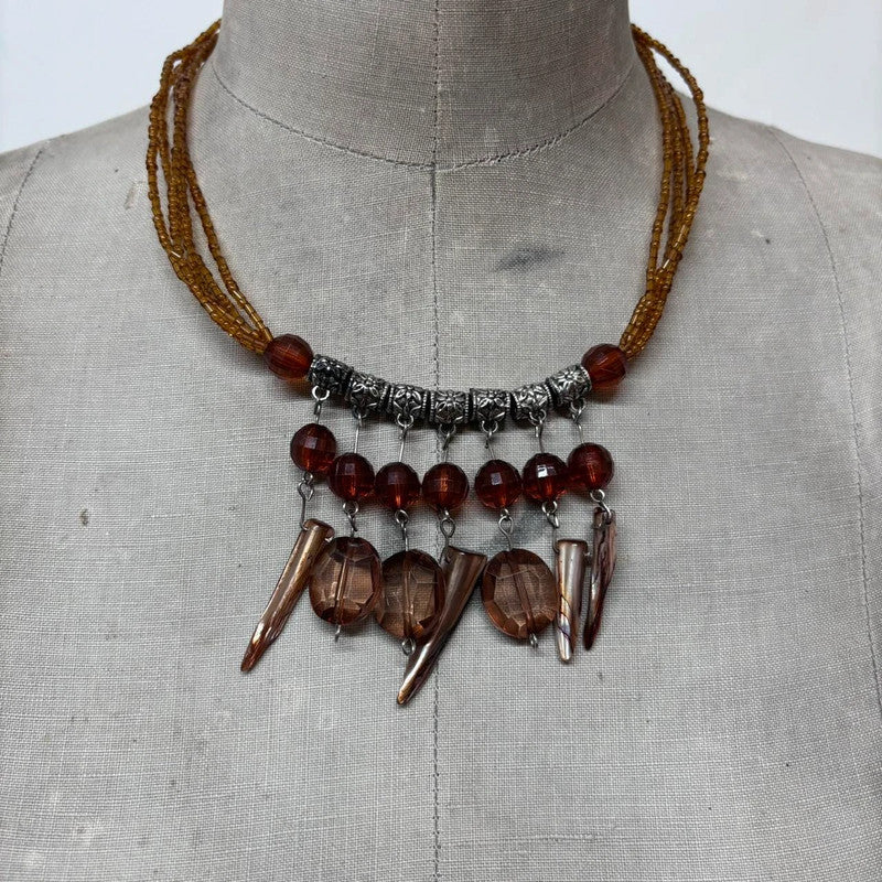 layered bead pearl charm necklace