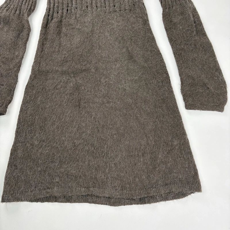 brown mohair knitted slouchy flared midi dress