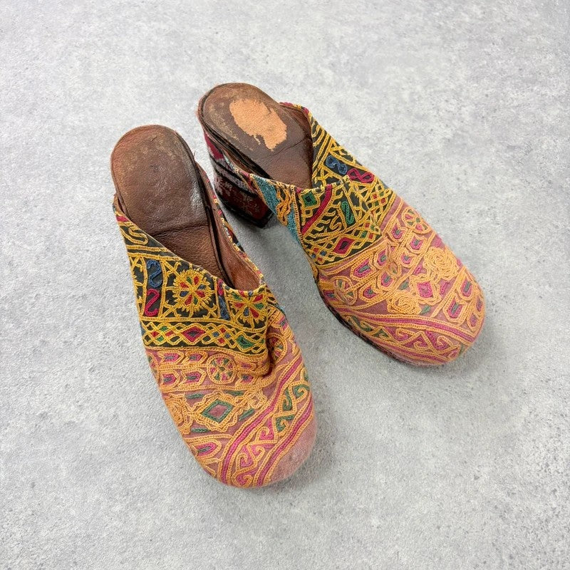 Kantha stitched woven patchwork hippy heels