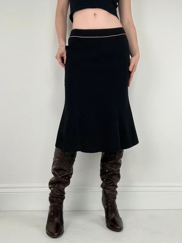 black polkadot bias cut flared midi skirt – Chicoco