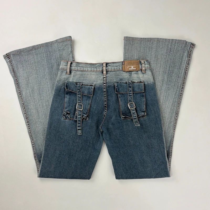 distressed fade flared jeans