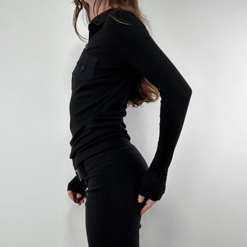 black long sleeve 1/4 button henley polo t-shirt