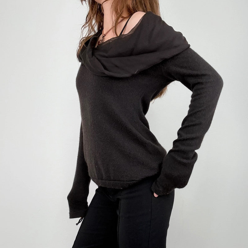brown angora knitted off the shoulder jumper