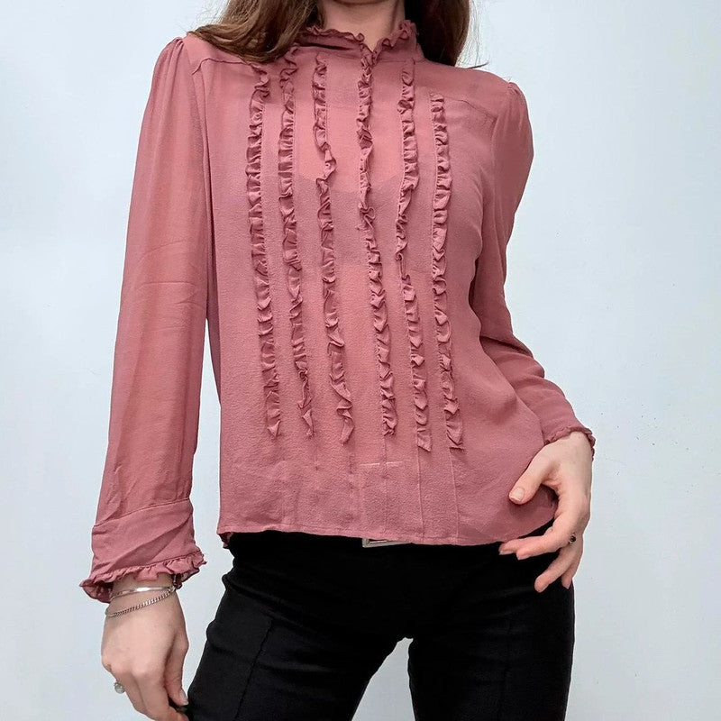 pink floaty ruffle silk shirt