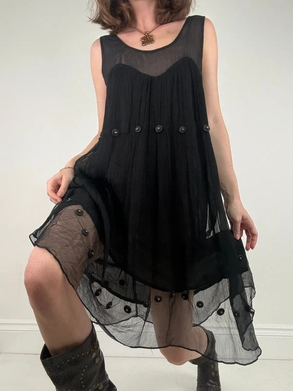 Grunge indie punky layered floaty black dress