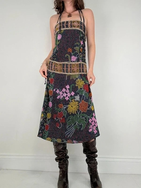 beaded hippy boho floral embellished midi dress