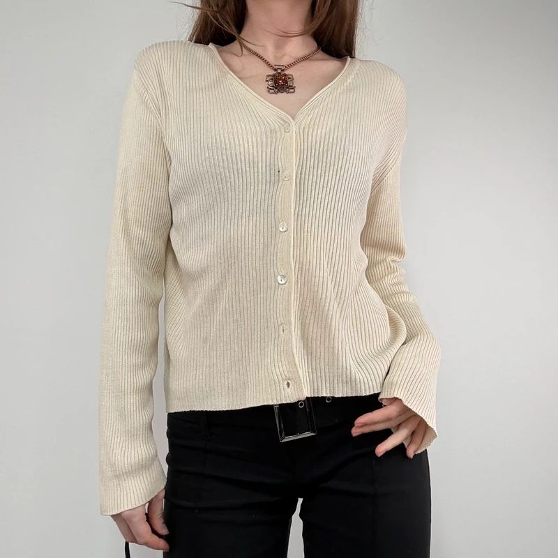 cream ribbed knit 100% silk slouchy cardigan