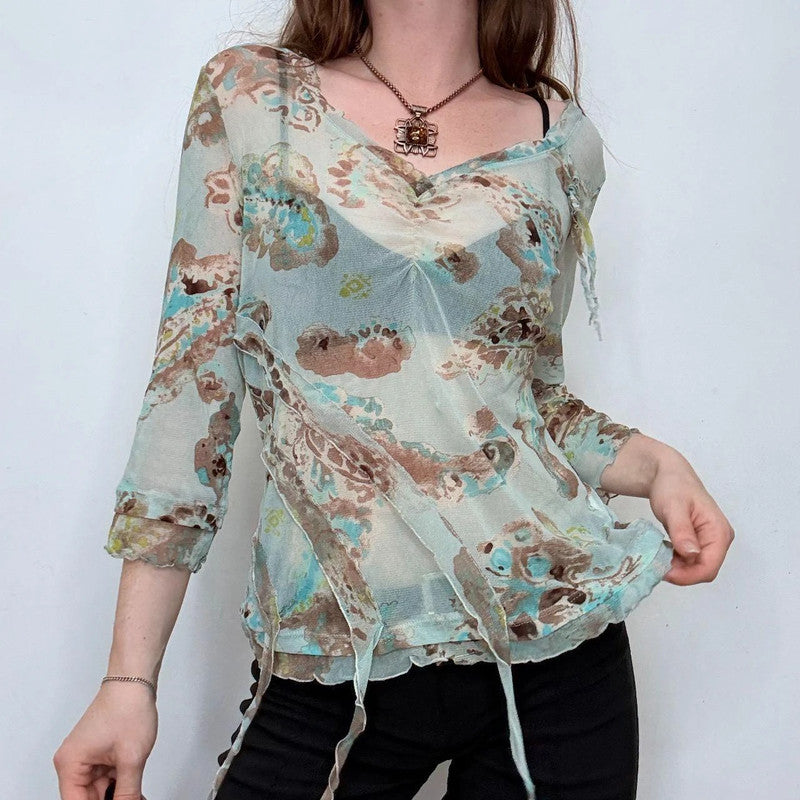 sheer mesh floaty floral top