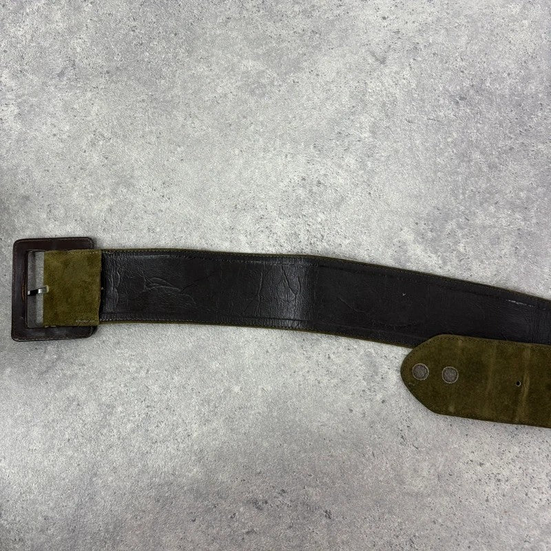 Khaki suede thick leather belt