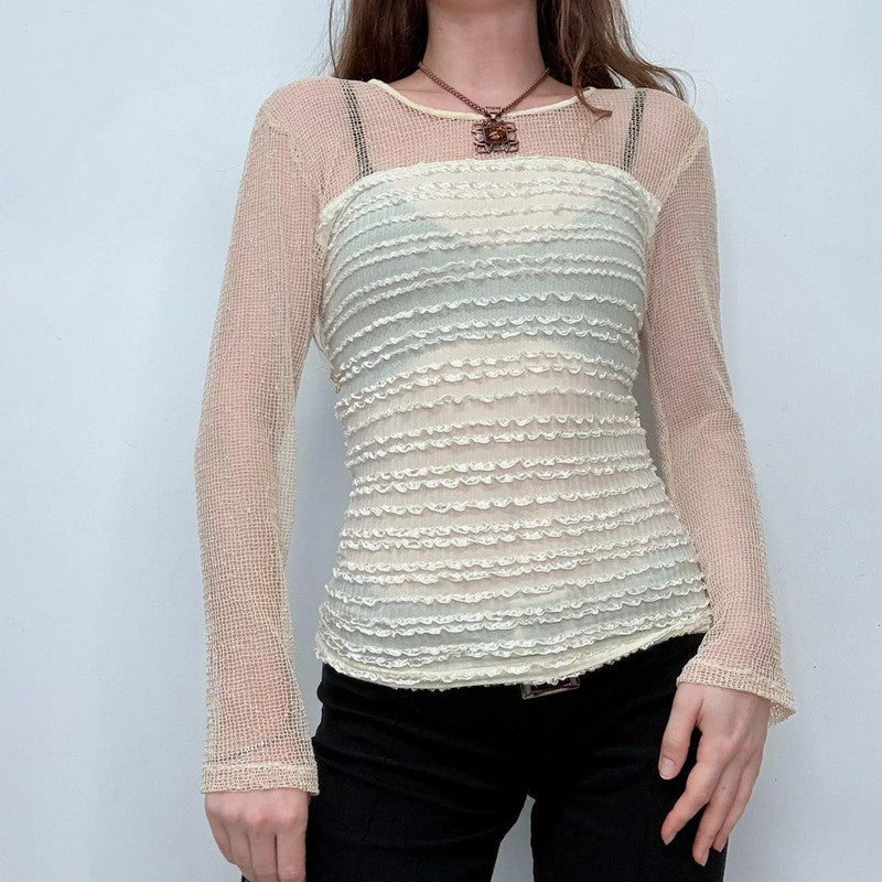 sheer crinkle ruffle t-shirt