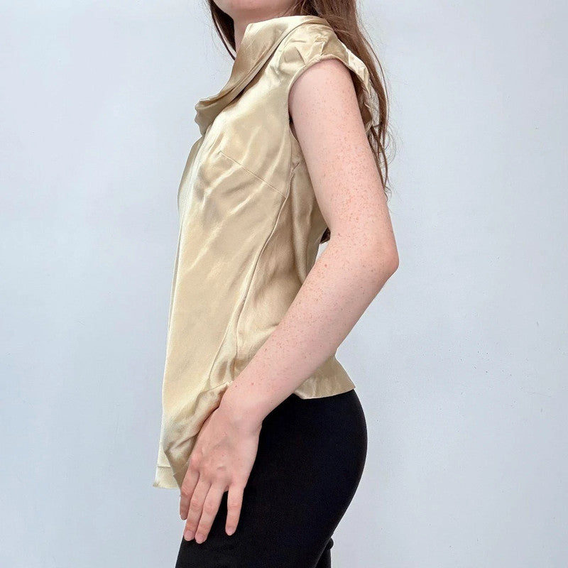 gold silk bias cut flutter vest top