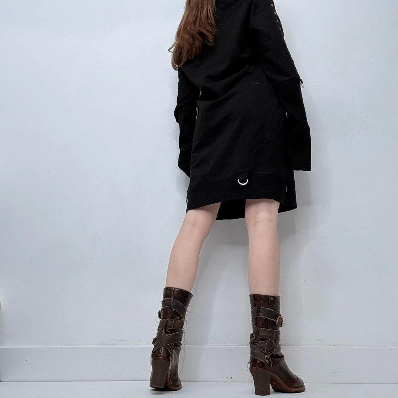 black studded off the shoulder grunge dress