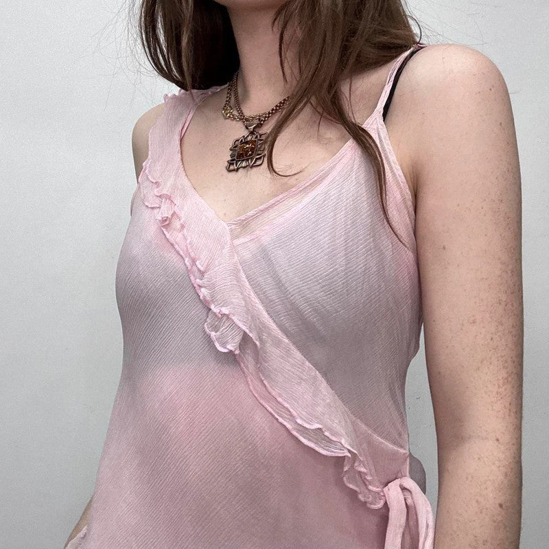 sheer pink silk flutter vest