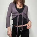 cropped knitted tie up cardigan