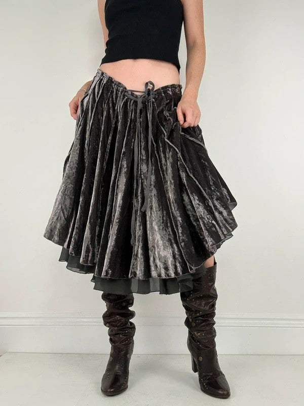 Grey pleated flared voluminous circle skirt