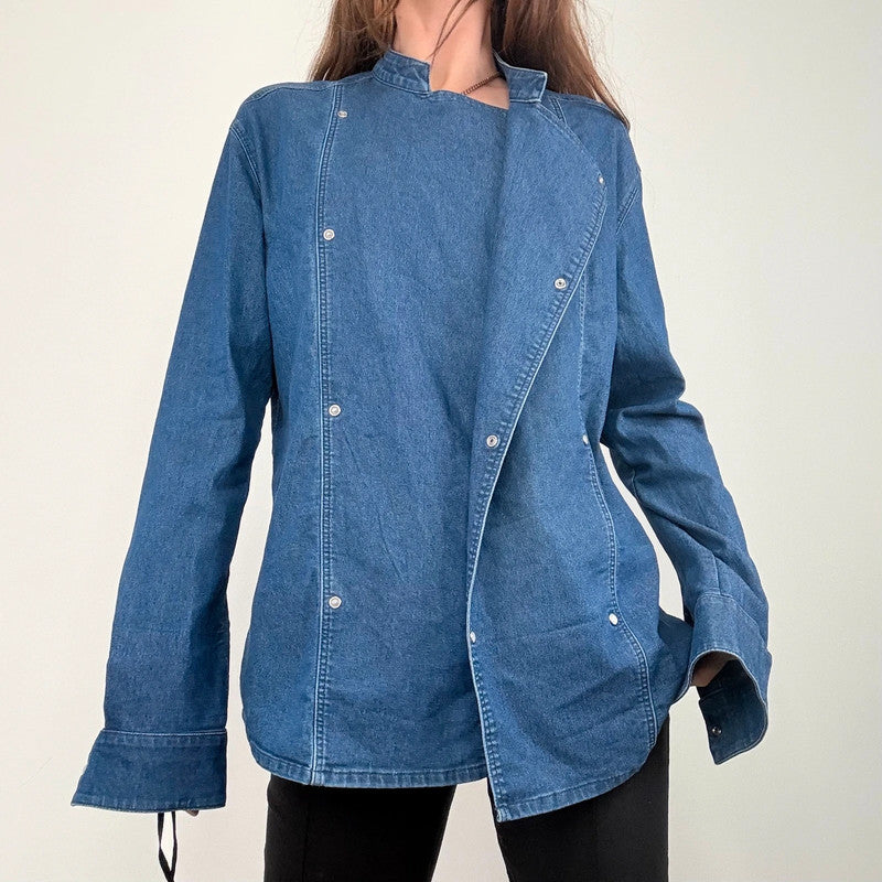 asymmetric denim chef shirt