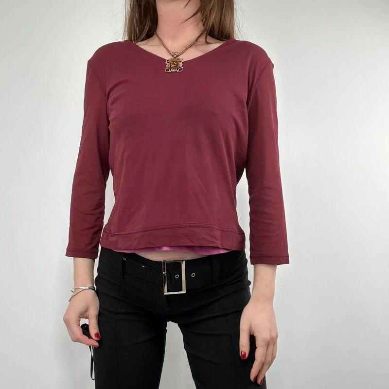 layered burgundy slouchy 3/4 length sleeve t-shirt