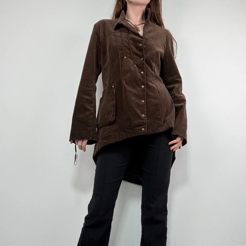 asymmetric brown cord Napoleon jacket