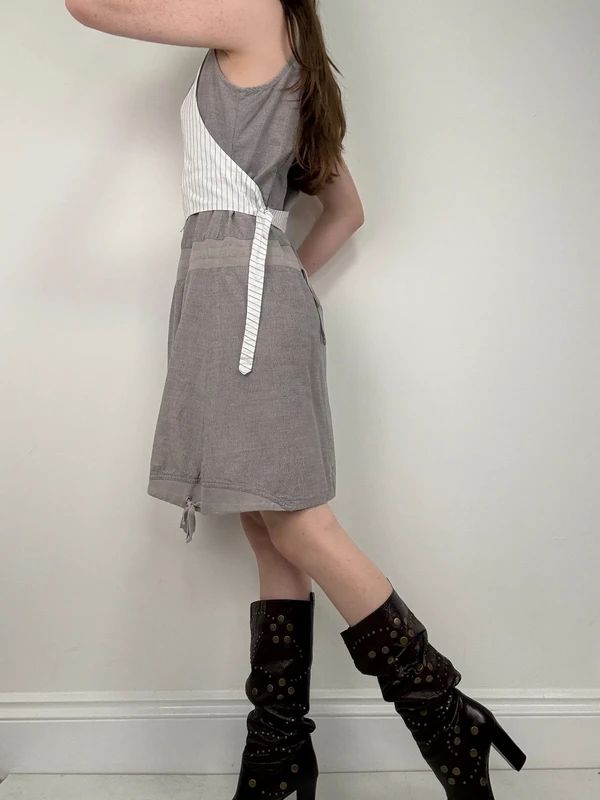 Grey pinstriped layered waistcoat dress