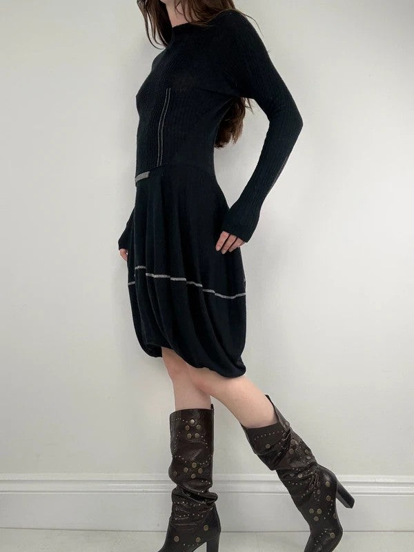Marithé + François Girbaud navy wool knitted puff dress