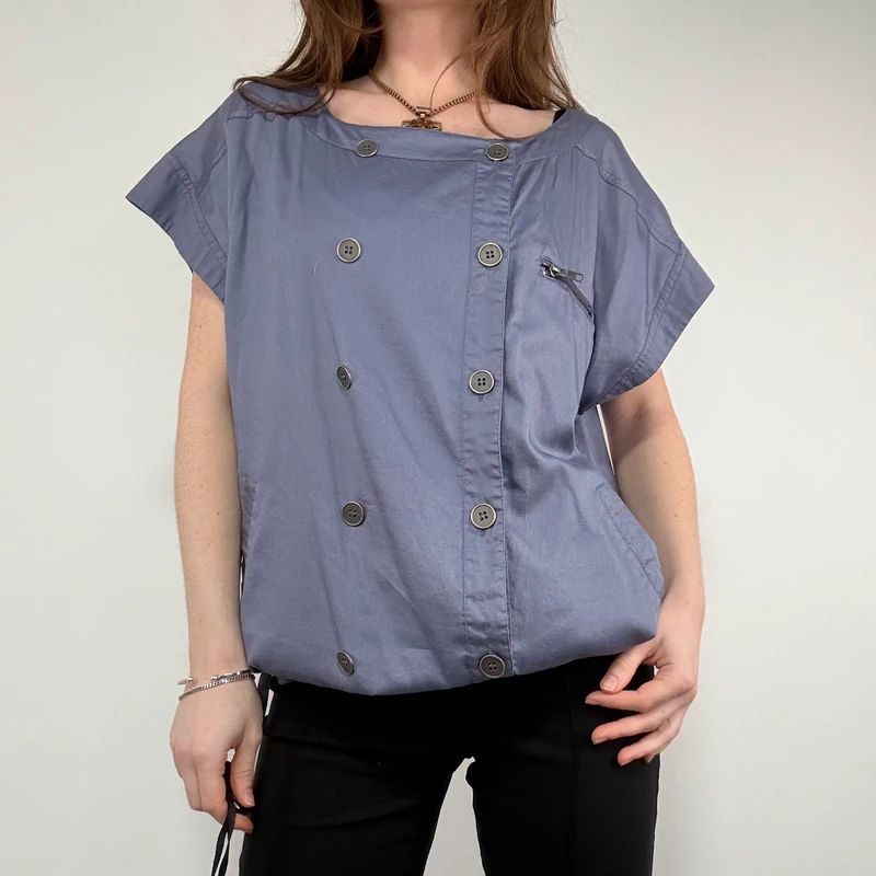 asymmetric button front chore shirt