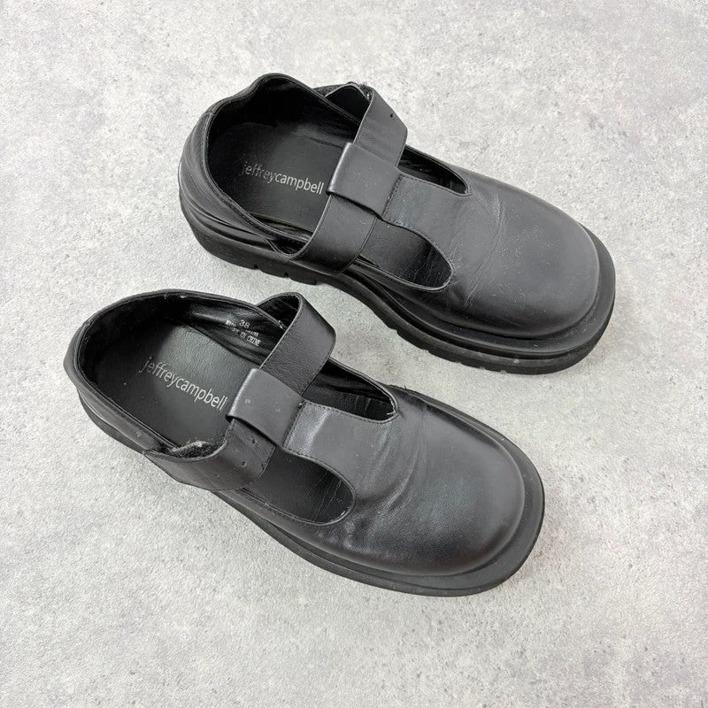 Black leather chunky Jeffrey Campbell Mary Jane loafers