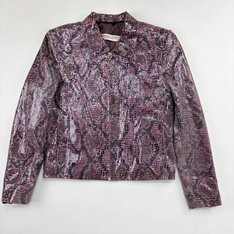 boxy Snakeskin Leather Jacket