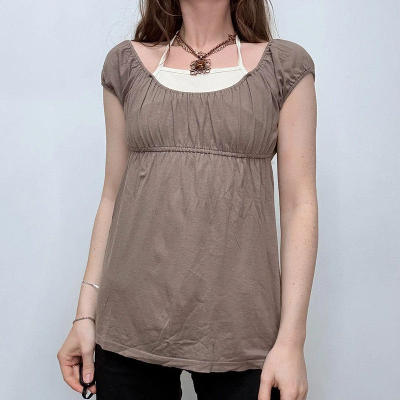 brown layered flared halter top