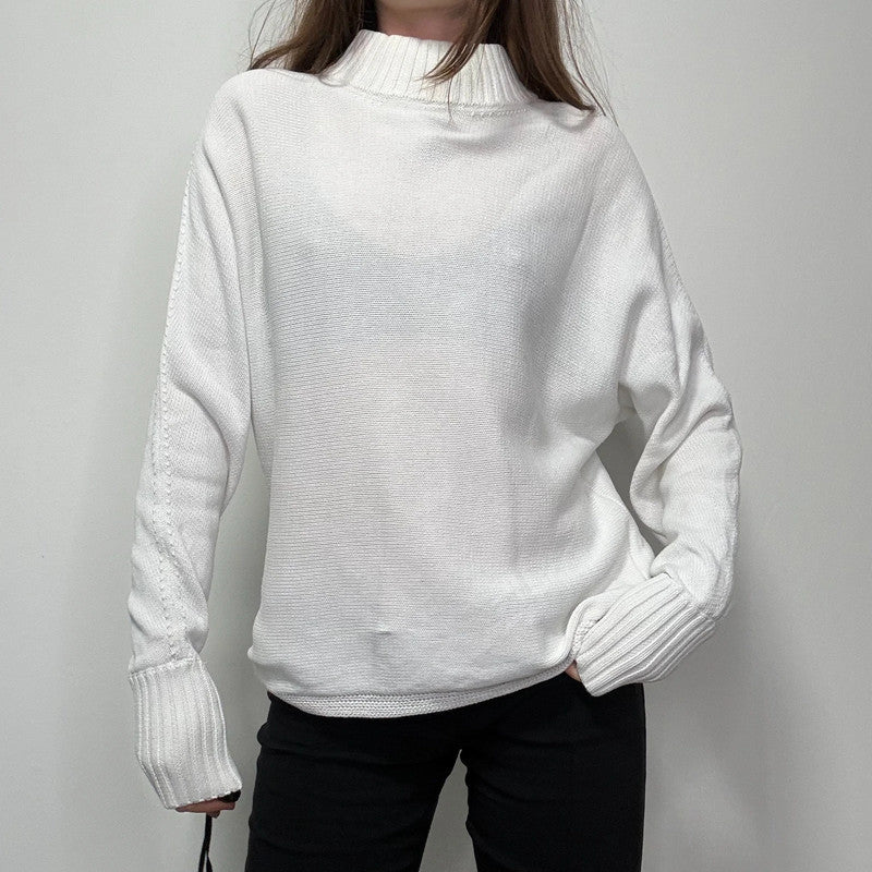 white batwing slouchy cotton knitted jumper