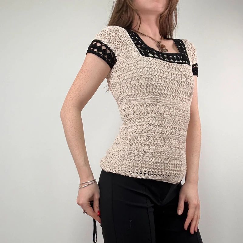 Crochet Lace Knit Cream top