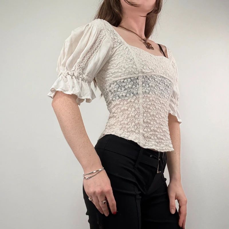 Free people puff lace Lace Milkmaid Blouse
