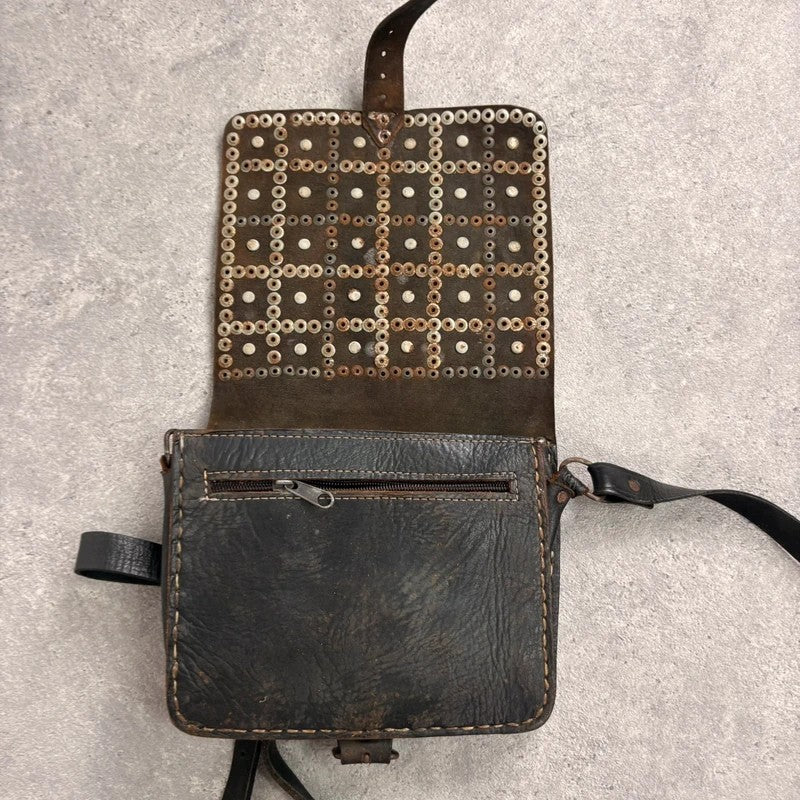 Black leather studded coin bag