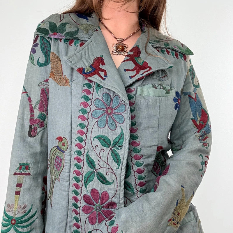 Khaki embroidered boho hippie jacket