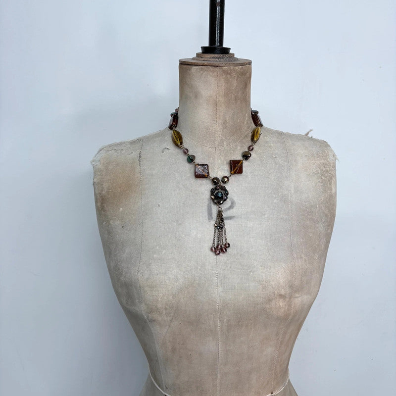 earthy tone beaded chain flower fairy necklace